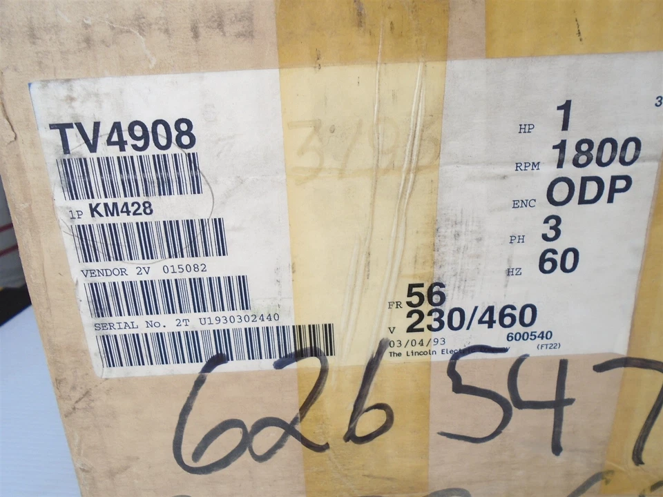 LINCOLN ELECTRIC - Motor KM428 - TV4908 - 1HP 1740 RPM 3PH 60HZ 56 ODP 230/460V - Image 2 of 4