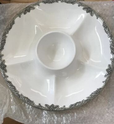 New Arthur Court Earthen Metalware 15  ServingPlatter Vegetable Snacks Chips NIB