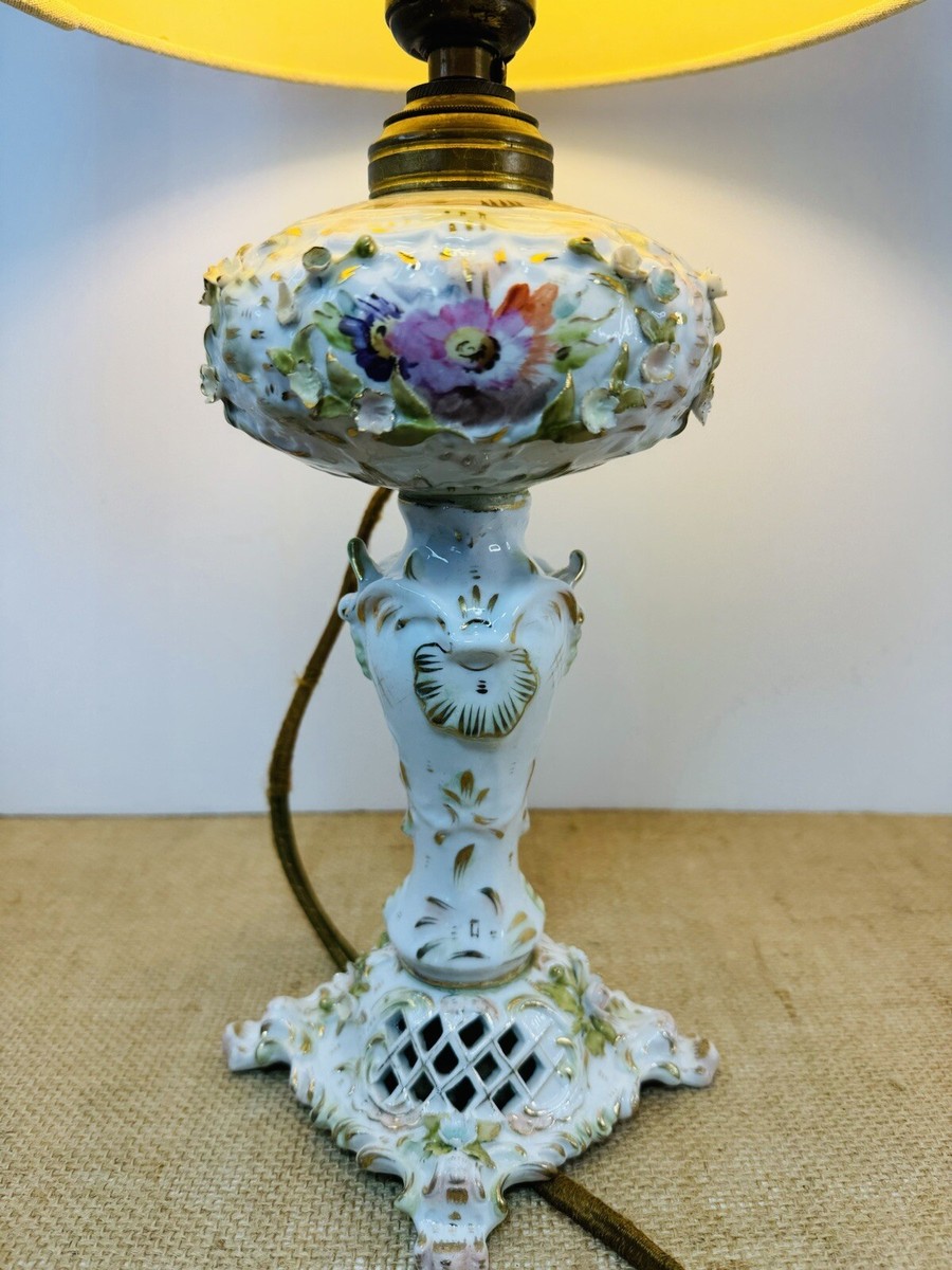 Antique late 19th Century Dresden Germany Style Porcelain Lamp (no