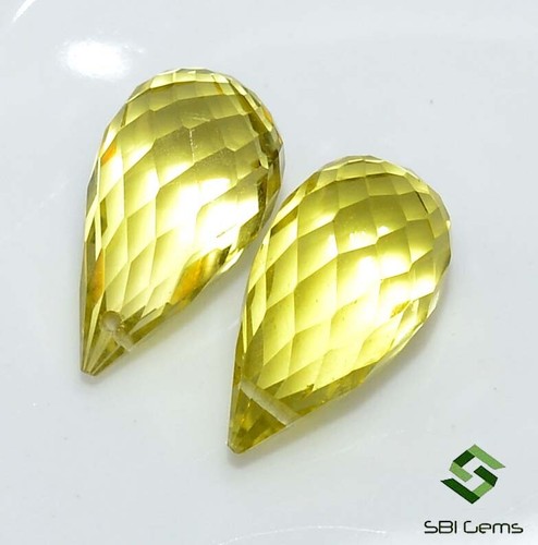 5.40 Cts Natural Lemon Quartz Faceted Drops Pair 11.50x6.50 mm Loose Gemstones - Picture 4 of 4