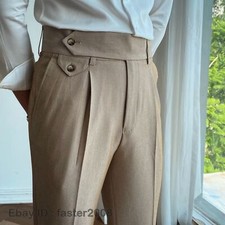 Men Gurkha High Waist Straight Casual Pants Naples Paris Button Summer Trousers