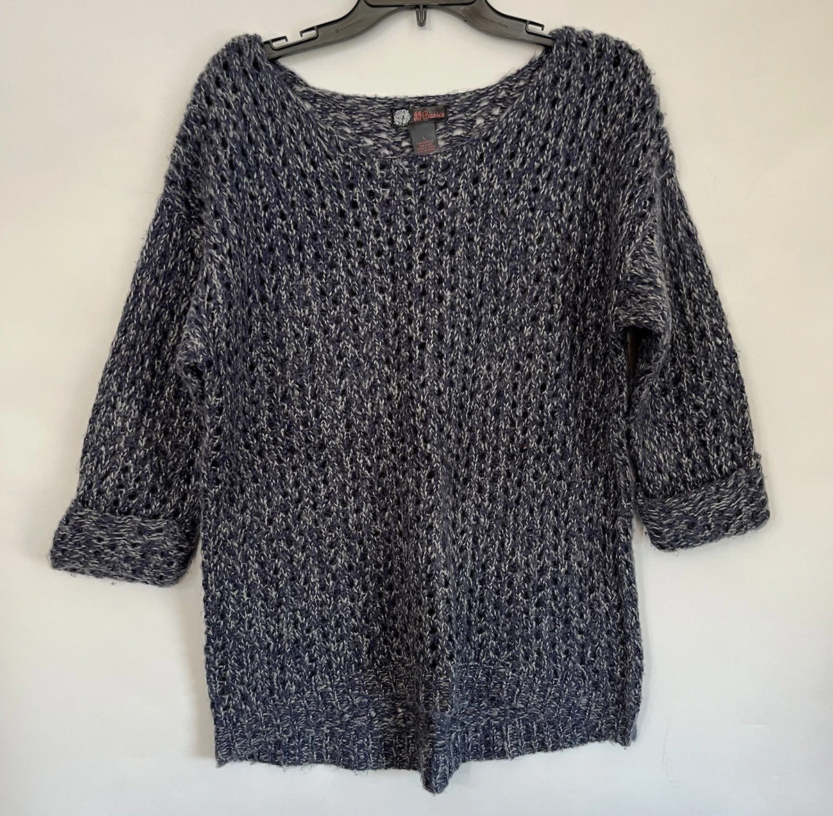 JJ Basics Sweater Navy Blue 100 Acrylic Loose Knit Cuffed Sleeve Womens Large