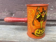 VTG HALLOWEEN TIN LITHO NOISEMAKER WOODEN HANDLE KIRCHNOF LIFE OF THE PARTY