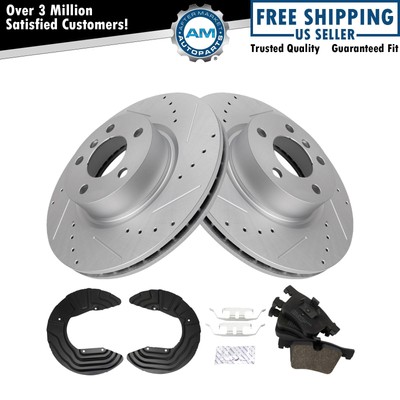 Front Ceramic Brake Pad Performance Rotor & Dust Shields for BMW