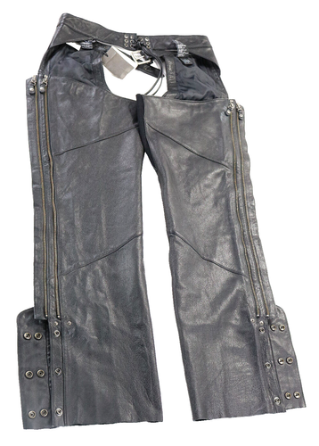 harley davidson womens riding chaps M TALL black leather Deluxe lined pockets - Picture 2 of 11