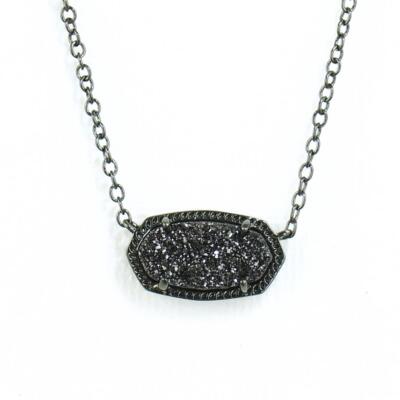 NWT Kendra Scott Elisa Black Drusy Short Necklace Gunmetal