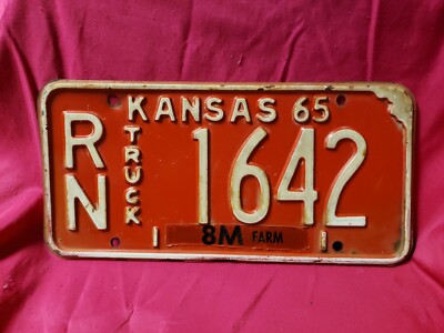 1965 Kansas License Truck Plate Red White Lettering RN - 1642 8M Farm ...