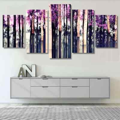 Abstract Forest Trees Nature Motion Blur 5 Piece Panel Canvas Wall Art Decor