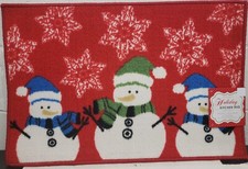 PRINTED KITCHEN NYLON RUG 17"x27" 3 CHRISTMAS SNOWMEN ON RED,rectangle,Holiday