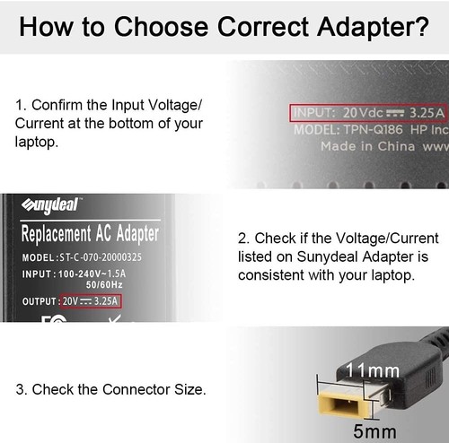 Sunydeal ST-C-070-20000325 65W 20V 3.25A AC Power Supply Adapter 11*5mm Lenovo.. - Picture 7 of 10
