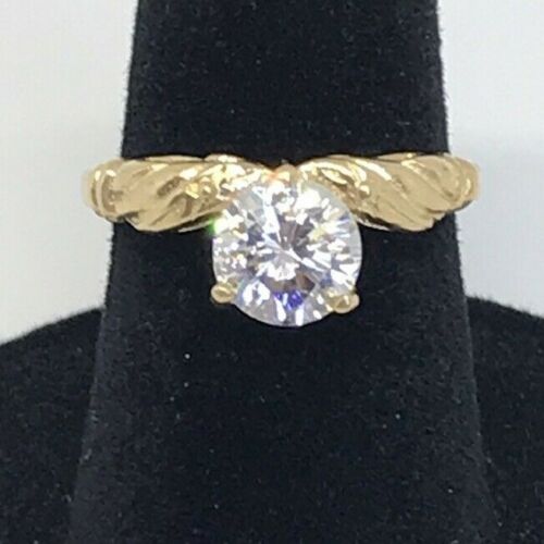 14k Yellow Gold Ring With A Solitaire Cubic Zirconia, Weighs 2 Grams, Size 4.75