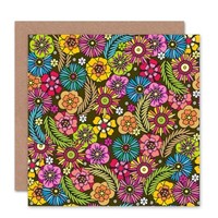 Blumenmuster Volkskunst Flower Power Bunt Geburtstagskarte