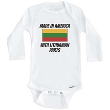 Made In America With Lithuanian Parts Lithuania Flag Long Sleeve Baby Bodysuit