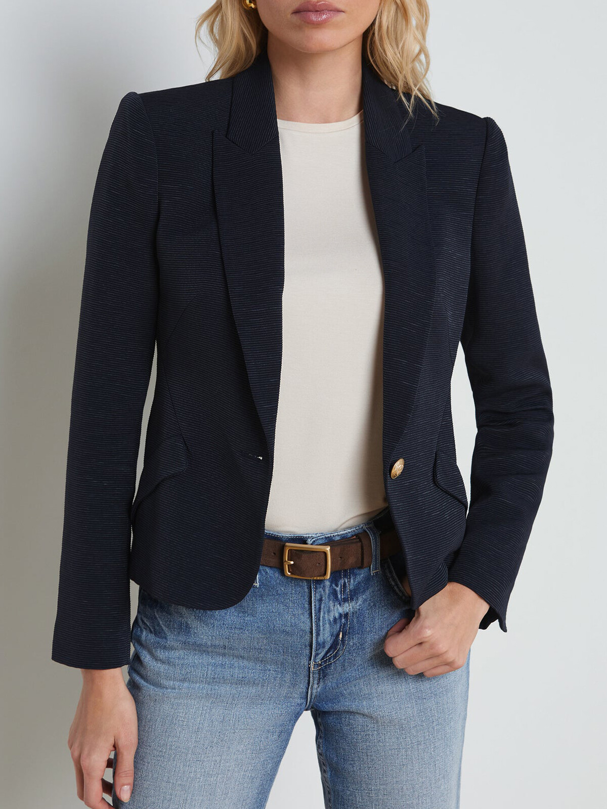 ALTRA Blazer donna L'AGENCE nicchia cotone risvolto colletto un bottone testurizzato taglia grande