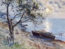 Seascape Shore Boat Tree Tile Mural Kitchen Bathroom Wall Backsplash Ceramic