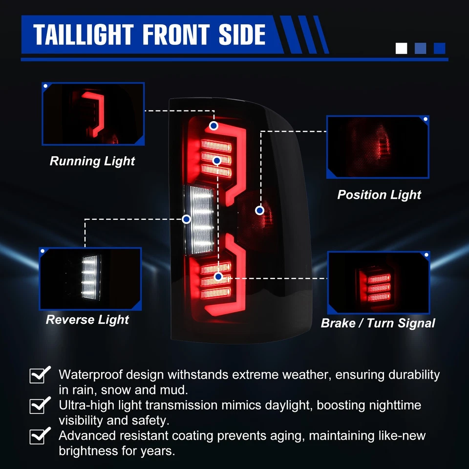 for 2007-2013 GMC Sierra 1500 2500HD 3500HD LED Tail Lights Lamps Replacement - Image 4 of 4