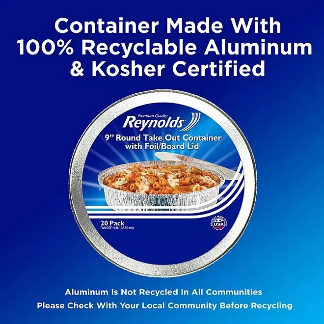 Contenedores para llevar de lámina redonda Reynolds de 9" con tapas, 20 ct. ENVÍO GRATUITO Foto 4 de 4