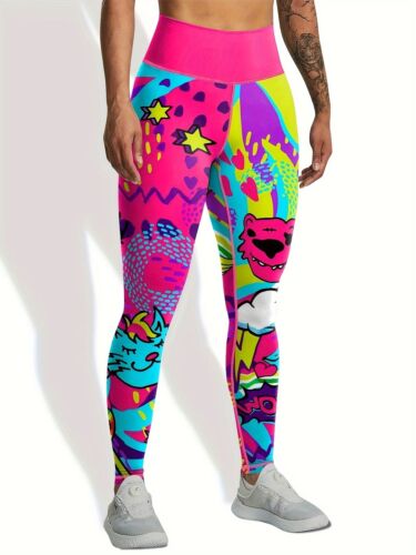Women's Graffiti Print Fitness Yoga Pants, Butt Lifting Tummy Control Leggings