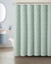 Blue Crushed Jacquard Shower Curtain: Macon Geometric Design 72" x 72"