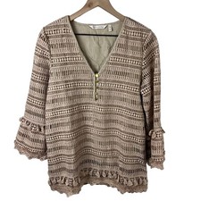 Top túnica forrada Adelita con borlas de encaje marrón Soft Surroundings para mujer XS