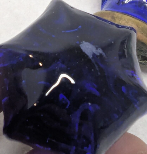 4 estrattori per cassetti in vetro e ottone blu cobalto vittoriano - Foto 5 di 9