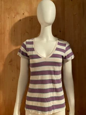 NIKE EMBROIDERED LOGO Adult Women V Neck T-Shirt Tee Shirt M Medium MD Striped 