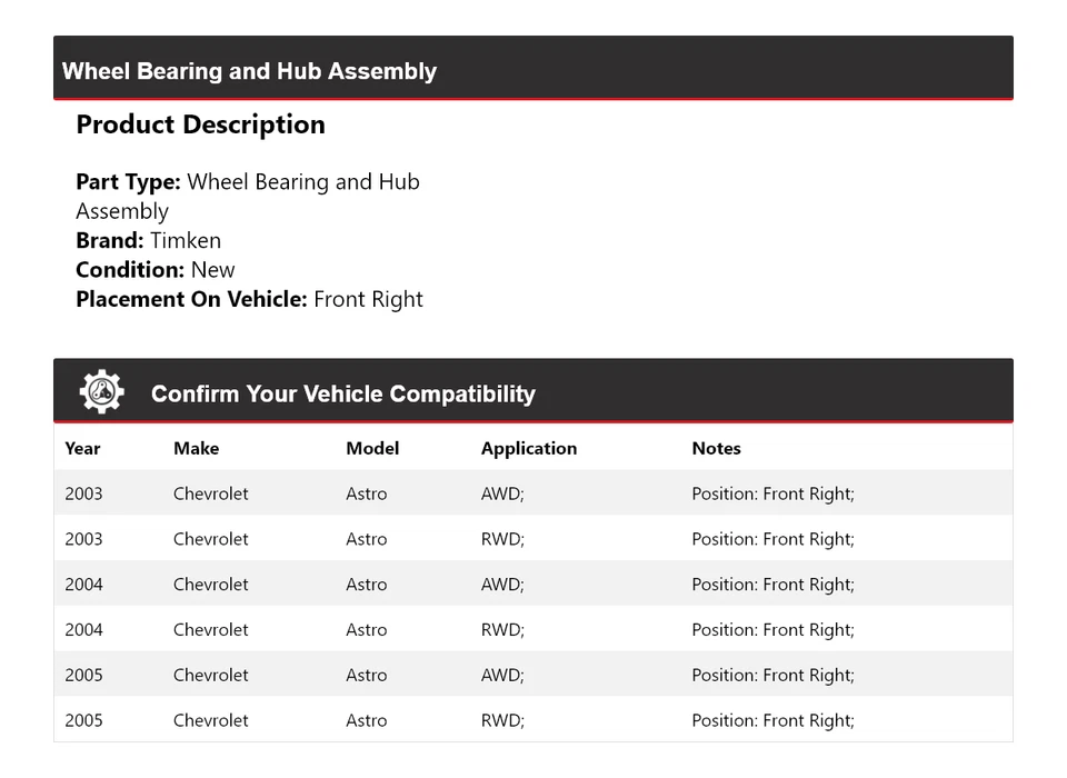 Подшипник колеса и ступица в сборе передние правые Timken для Chevrolet Astro 2003-2005 годов выпуска - Изображение 2 из 4