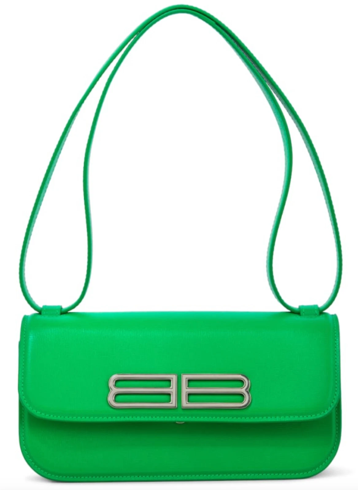 NWT Balenciaga Gossip BB Logo Kelly Green Calf Leather Flap Shoulder Bag $2490