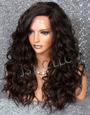 Human Hair Blend Long HEAT OK Full Lace Front Wig Brown mix wavy WEYC 4/27