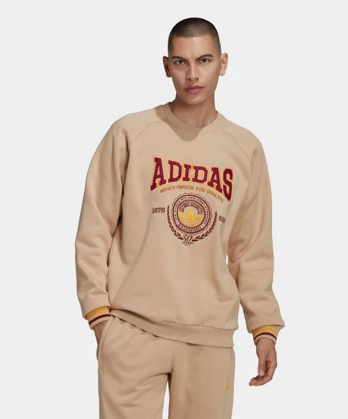 Adidas HY6042 Men originals Varsity Sweatshirt Beige FLEECE CREW MAGBEI