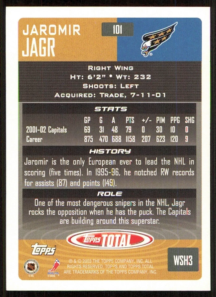 2002-03 Topps Total #101 Jaromir Jagr - Image 2 of 2