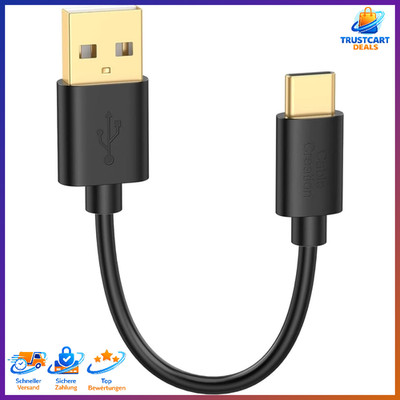 USB C-Kabel 15cm auf USB A 2.0 Schwarz für MacBook Galaxy S10 S9 Pixel Zubehör