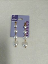 Claire's Sensitive Solutions Gold Tone Dangling Heart Faux Pearl Clips Earrings