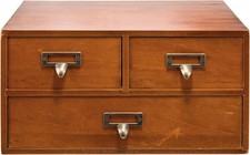 Vintage Desktop Apothecary Cabinet with 3 Drawers Small, Mahogany Wood Brown 