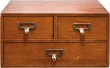 Vintage Desktop Apothecary Cabinet with 3 Drawers Small, Mahogany Wood Brown 