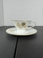 Vintage Tea Cup and Saucer Set, Gold Rose Floral Design, Elegant Coffee Cup