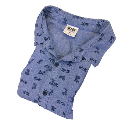 ACDC AC DC Mens XL Button Up Blues Geometric All Over Print Bolt Cannon Rock