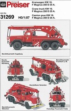 PREISER Bausatz 1:87 Feuerwehr Kranwagen KW 16 F Magirus 250 D 25 A H0 31269