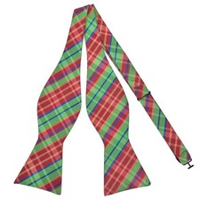 Mens Self Bow Tie Polka Dots Woven Silk 119-red Green Blue Plaids Checks