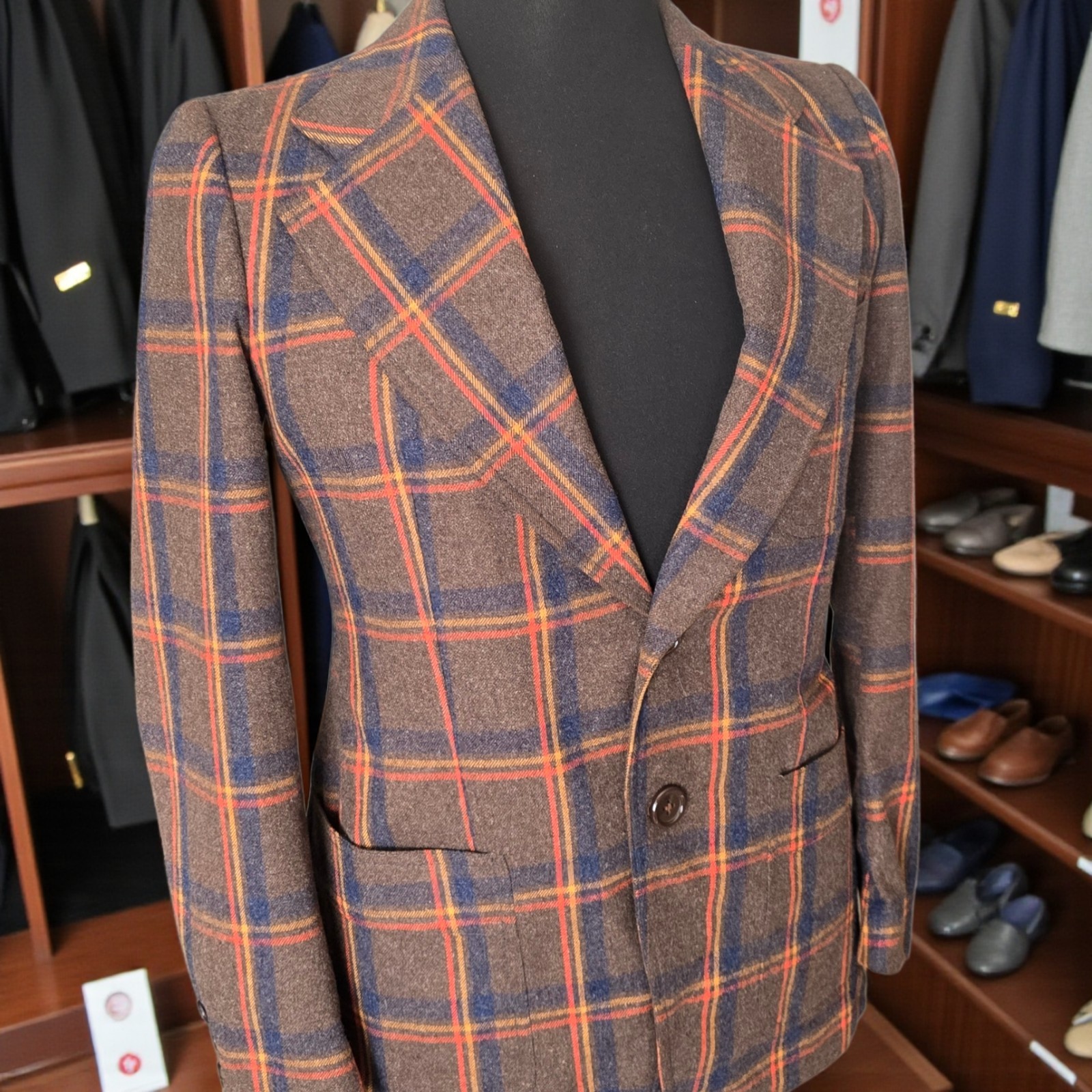 Vtg 1970s Plaid Blazer 36r Fleece Flannel Wide Lapel By Abraham & Strauss