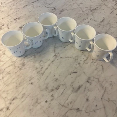 Vintage Corning USA Provincial Blue Coffee Mugs Set of 6 Blue Floral White Cup - image 1 of 4