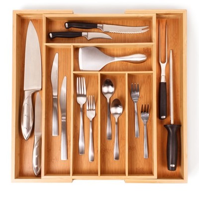 Bamboo 8-Slot Expandable Flatware Organizer, Expand between 12.75'' to 18.5