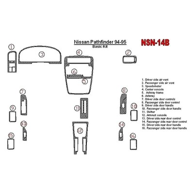 For Nissan Pathfinder 1994-1995 Remin NSN-14B-SA Aluminum Basic Dash Kit 16 Pcs