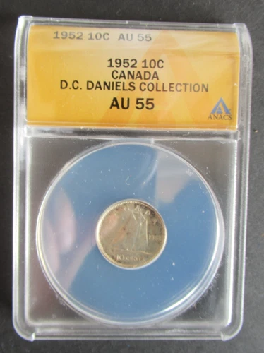 1952 SILVER 10 CENTS ANACS GRADED AU55 CANADIAN DIME