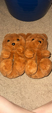 Women s Brown Teddy Bear Faux Fur Slip-On Slippers US 7 Flat Round Toe