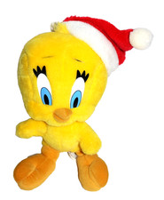 VTG 90s Looney Tunes Plush TWEETY BIRD w Santa hat Play by Play 12" 1997 Used