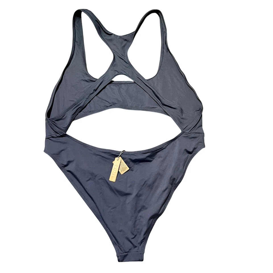 Monokini SKIMS Recortado Natación Una Pieza Espalda Corredora Pierna Corte Alto Gunmetal 3X Foto 2 de 4