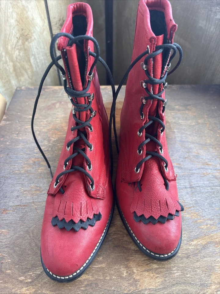 Botas ocidentais femininas Laredo couro vermelho tamanho 6 levemente usadas com caixa - Imagem 2 de 4