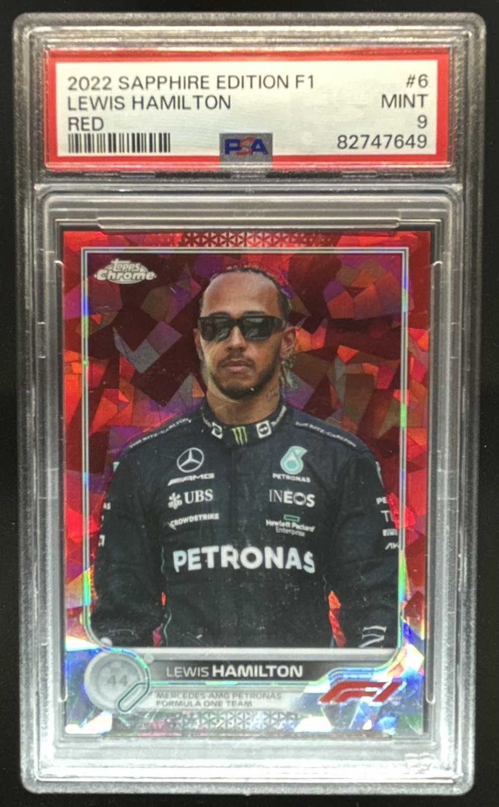 2022 Topps Chrome Sapphire F1 Lewis Hamilton Red Refractor Portrait #/5 PSA 9