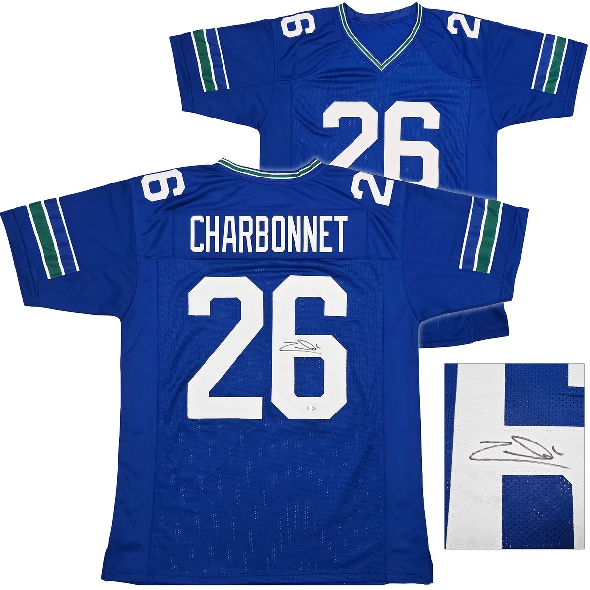 Seattle Seahawks Zach Charbonnet Signed Blue Throwback Jersey MCS